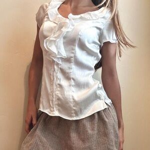 White House Black Market Silk Corpcore Preppy Office Siren Ruffled Blouse